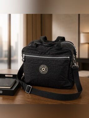 Kipling Black Nylon Travel Tote Bag with Adjustable Strap